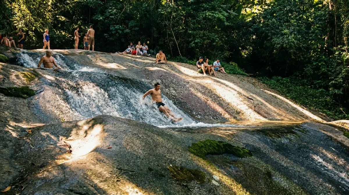 Piscinas naturais da Cachoeira Três Bacias em Penedo, de acesso fácil