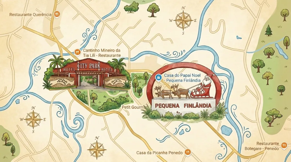 Mapa mostrando a localização do City Park Hotel no centro de Penedo